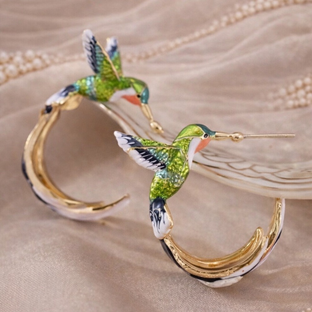 Hummingbird Earrings Hummingbird Enamel Multicolor  Earrings